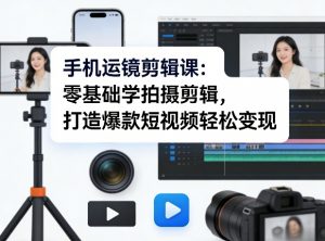 手机运镜剪辑课：零基础学拍摄剪辑，打造爆款短视频轻松变现-桀创项目掘金社