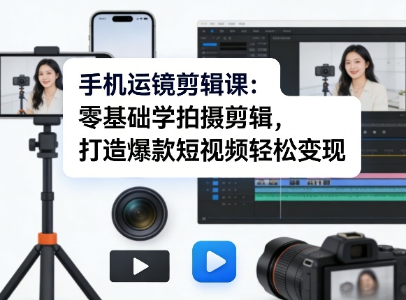 手机运镜剪辑课：零基础学拍摄剪辑，打造爆款短视频轻松变现-桀创项目掘金社