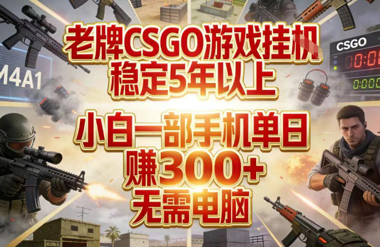 老牌CSGO游戏挂G,稳定5年以上,小白一部手机单日賺3张+,无需电脑【揭秘】-桀创项目掘金社