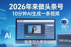 2026年来做头条号，10分钟AI生成一条视频，矩阵日入多张-桀创项目掘金社