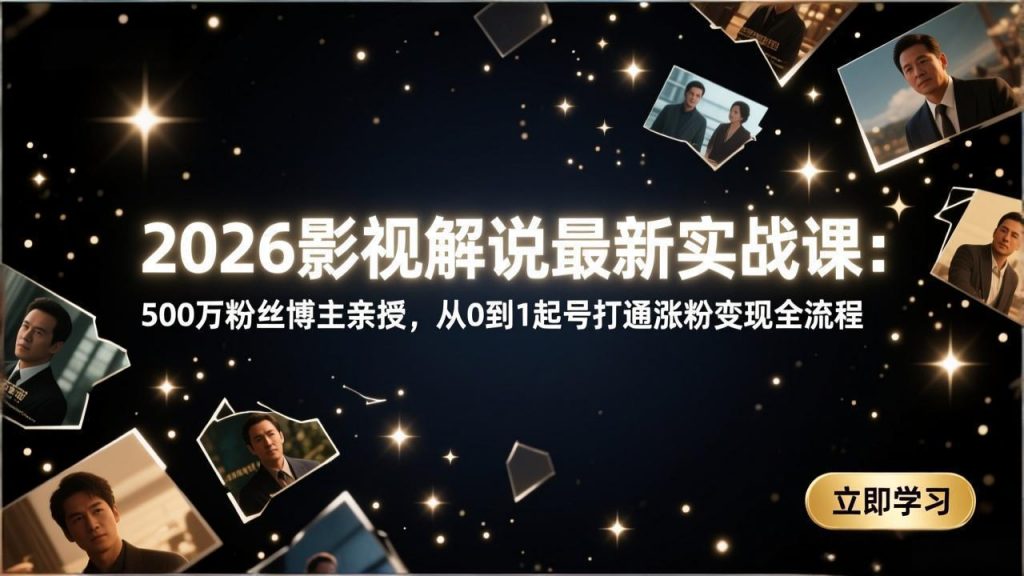 2026影视解说最新实战课：500万粉丝博主亲授，从0到1起号打通涨粉变现全流程-桀创项目掘金社