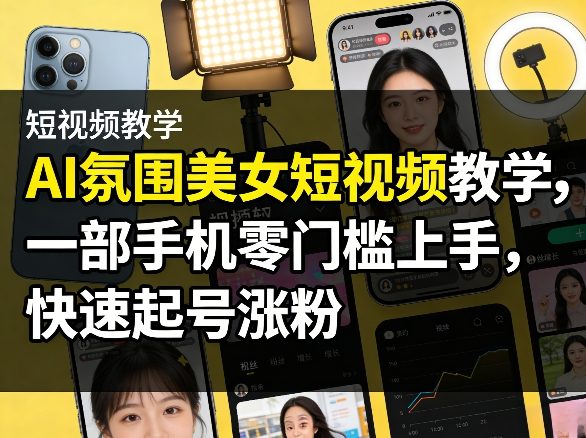 AI氛围美女短视频教学，一部手机零门槛上手，快速起号涨粉-桀创项目掘金社