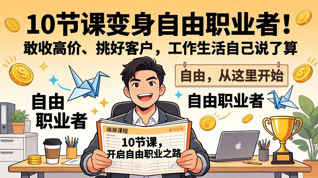 10 节课变身自由职业者!敢收高价、挑好客户,工作生活自己说了算-桀创项目掘金社