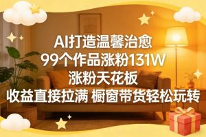 AI打造温馨治愈，99个作品涨粉131W，涨粉天花板，收益直接拉满，橱窗带货轻松玩转-桀创项目掘金社