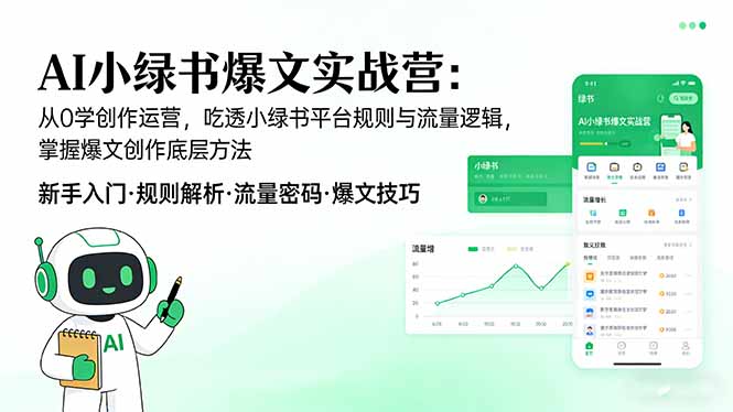 AI 小绿书爆文实战营：从0学创作运营，吃透小绿书平台规则与流量逻辑，掌握爆文创作底层方法-桀创项目掘金社