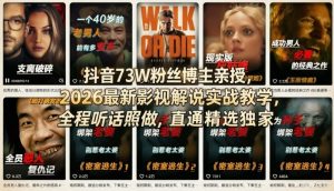 抖音73W粉丝博主亲授，2026最新影视解说实战教学，全程听话照做，直通精选独家-桀创项目掘金社
