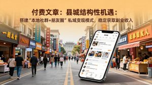 付费文章:县城结构性机遇:搭建“本地社群+朋友圈”私域变现模式,稳定获取副业收入-桀创项目掘金社