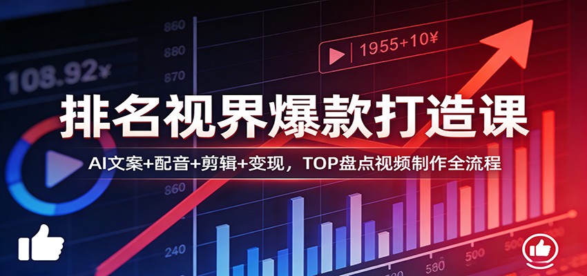 排名视界爆款打造课：AI文案+配音+剪辑+变现，TOP盘点视频制作全流程-桀创项目掘金社