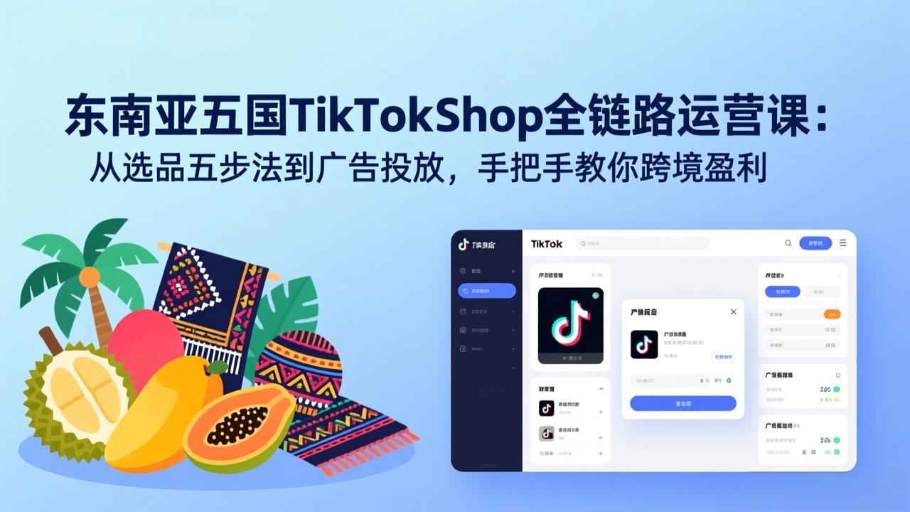 东南亚五国TikTok Shop全链路运营课：从选品五步法到广告投放，手把手教你跨境盈利-桀创项目掘金社