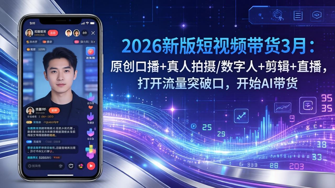 2026新版短视频带货3月：原创口播+真人拍摄/数字人+剪辑+直播，打开流量突破口，开始AI带货-桀创项目掘金社