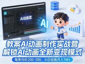 教案AI动画制作实战营,解锁AI动画全新变现模式,每单均价200-500,小白也能月入1W+-桀创项目掘金社