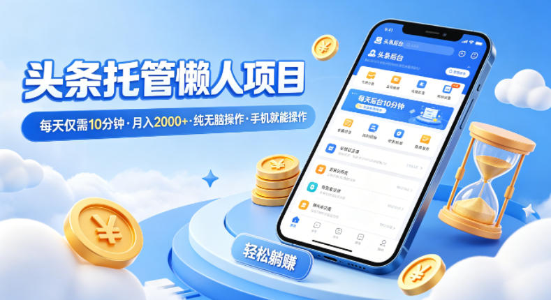 头条托管懒人项目,每天仅需10分钟,月入2000+,纯无脑操作,手机就能操作【揭秘】-桀创项目掘金社