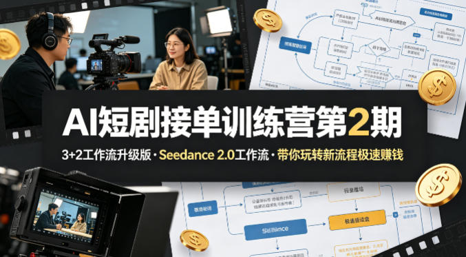 AI短剧接单训练营第2期,3+2工作流升级版,Seedance 2.0工作流,带你玩转新流程极速賺钱-桀创项目掘金社
