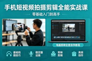 手机短视频拍摄剪辑全能实战课:零基础入门到高手,稳定器运镜+电脑剪映全套自学教程-桀创项目掘金社