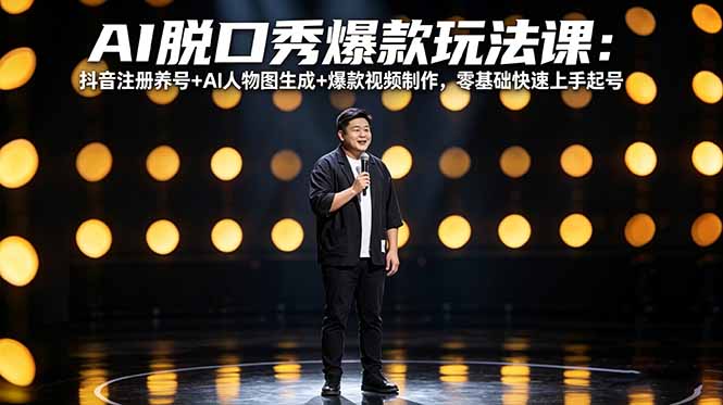 AI脱口秀爆款玩法课：抖音注册养号+AI人物图生成+爆款视频制作，零基础快速上手起号-桀创项目掘金社