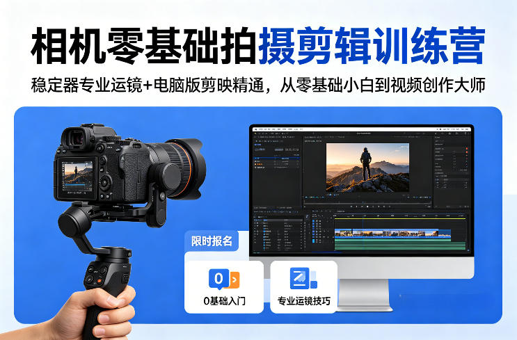 相机零基础拍摄剪辑训练营：稳定器专业运镜+电脑版剪映精通，从零基础小白到视频创作大师-桀创项目掘金社