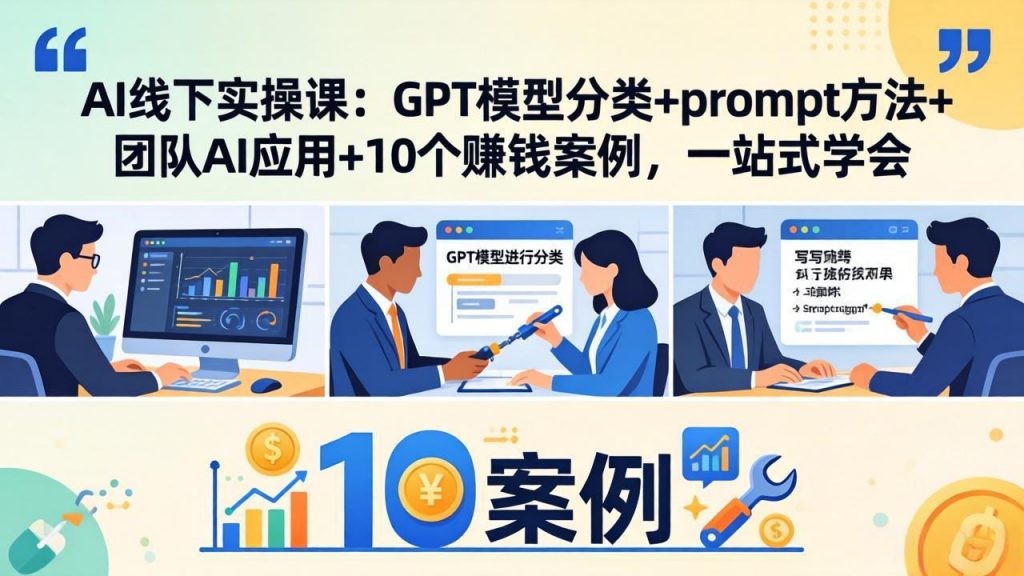 AI线下实操课:GPT模型分类+prompt方法+团队AI应用+10个赚钱案例,一站式学会-桀创项目掘金社