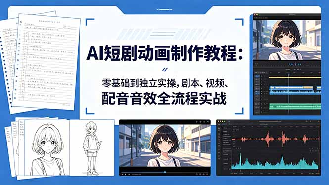 AI短剧动画制作教程：零基础到独立实操，剧本、视频、配音音效全流程实战-桀创项目掘金社