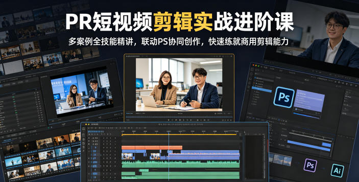 PR短视频剪辑实战进阶课,多案例全技能精讲,联动PS协同创作,快速练就商用剪辑能力-桀创项目掘金社