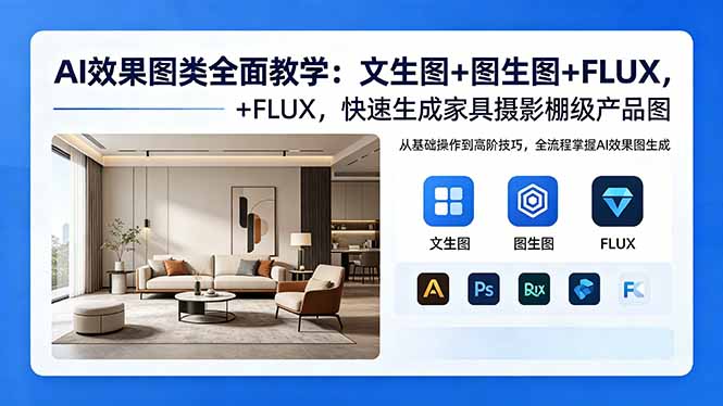 AI效果图类全面教学：文生图+图生图+FLUX，快速生成家具摄影棚级产品图-桀创项目掘金社
