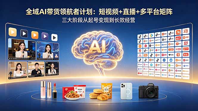 全域AI带货领航者计划:短视频+直播+多平台矩阵,三大阶段从起号变现到长效经营-桀创项目掘金社