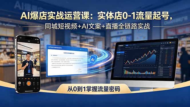 AI爆店实战运营课：实体店0-1流量起号，同城短视频+AI文案+直播全链路实战-桀创项目掘金社