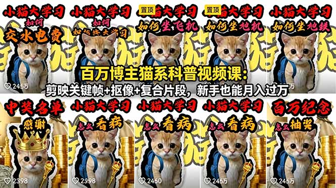 百万博主猫系科普视频课:剪映关键帧+抠像+复合片段,新手也能月入过万-桀创项目掘金社