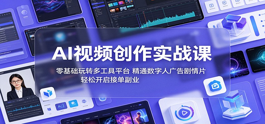 AI视频创作实战课:零基础玩转多工具平台,精通数字人广告、剧情片,轻松开启接单副业-桀创项目掘金社