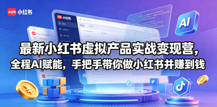 最新小红书虚拟产品实战变现营，全程AI赋能，手把手带你做小红书并赚到钱-桀创项目掘金社