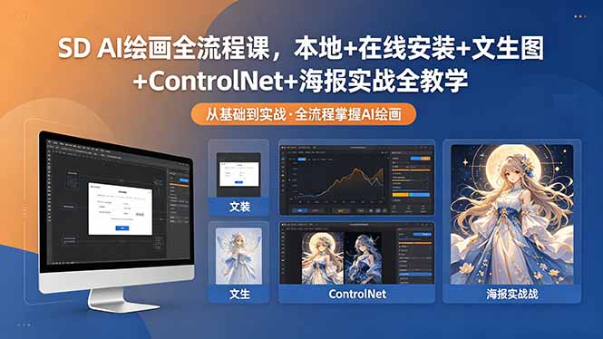 SD AI绘画全流程课，本地+在线安装+文生图+ControlNet+海报实战全教学-桀创项目掘金社