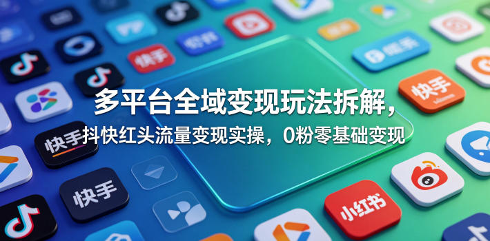 多平台全域变现玩法拆解,抖快红头流量变现实操,0粉零基础变现-桀创项目掘金社