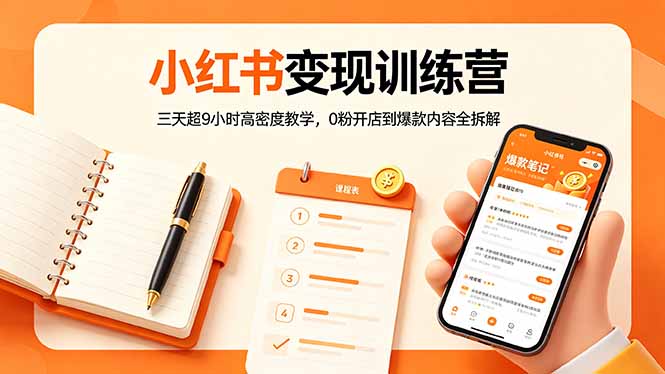 小红书变现训练营：三天超9小时高密度教学，0粉开店到爆款内容全拆解-桀创项目掘金社