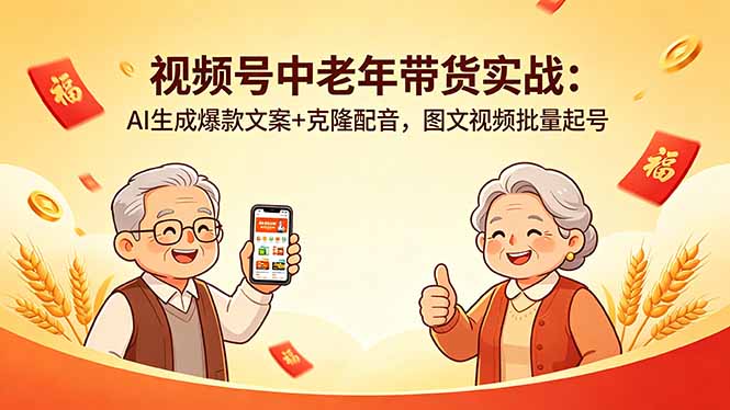 视频号中老年带货实战：AI生成爆款文案+克隆配音，图文视频批量起号-桀创项目掘金社