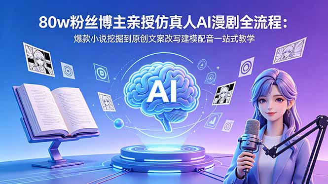 80w粉丝博主亲授仿真人AI漫剧全流程:爆款小说挖掘到原创文案改写建模配音一站式教学-桀创项目掘金社