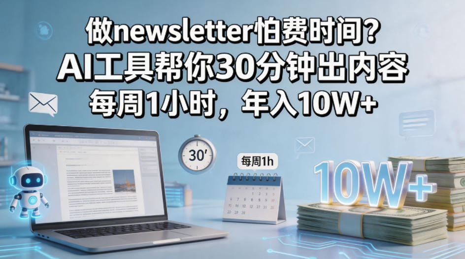 做newsletter怕费时间？AI工具帮你30分钟出内容，每周1小时，年入10W+！【原创双语字幕】-桀创项目掘金社