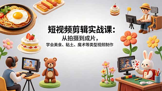 短视频剪辑实战课：从拍摄到成片，学会美食、粘土、魔术等类型视频制作-桀创项目掘金社