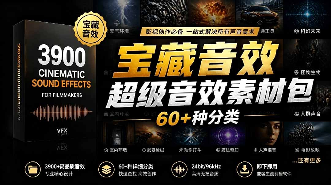 宝藏音效合集包!60+多种音效分类,共计3900个,分类清晰,全中文分类,高品质剪辑音效素材包-桀创项目掘金社