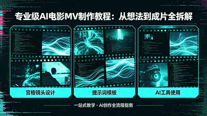 专业级AI电影MV制作教程，从想法到成片全拆解，宫格镜头+提示词模板+AI工具一站式教学-桀创项目掘金社