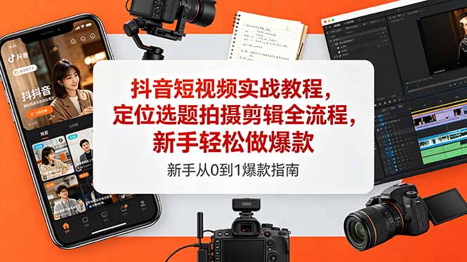 抖音短视频实战教程,定位选题拍摄剪辑全流程,新手轻松做爆款-桀创项目掘金社