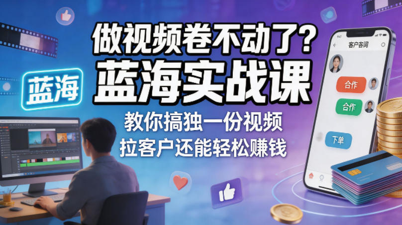 做视频卷不动了？蓝海实战课教你搞独一份视频，拉客户还能轻松賺钱！【原创双语字幕】-桀创项目掘金社