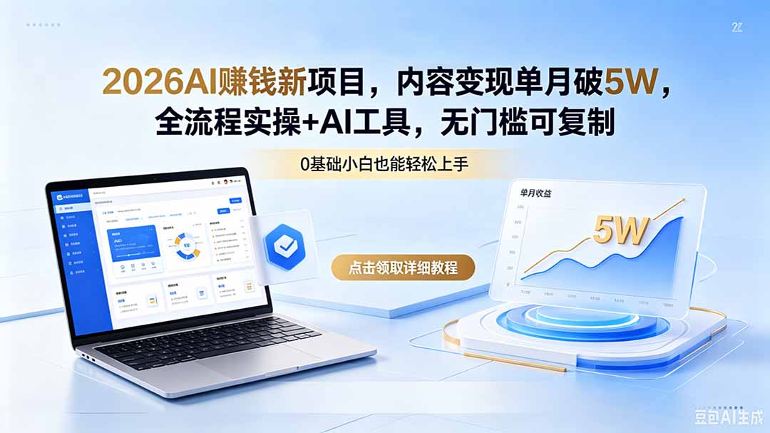 2026AI赚钱新项目，内容变现单月破5W，全流程实操+AI工具，无门槛可复制-桀创项目掘金社