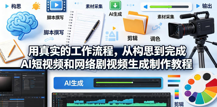 用真实的工作流程,从构思到完成AI短视频和网络剧视频生成制作教程-中英字幕-桀创项目掘金社