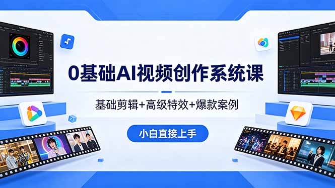 0基础AI视频创作系统课，基础剪辑+高级特效+爆款案例，小白直接上手-桀创项目掘金社