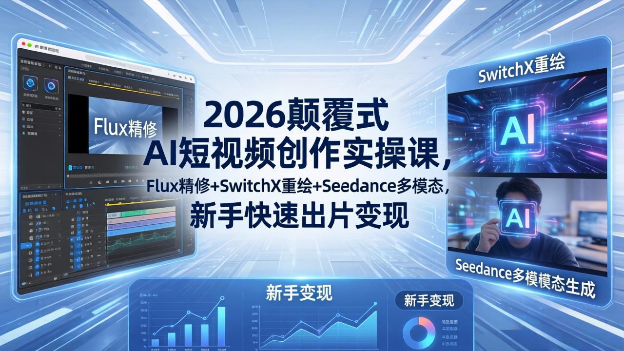 2026颠覆式 AI短视频创作课-5月更新，Flux精修+SwitchX重绘+Seedance多模态，新手快速出片变现-桀创项目掘金社