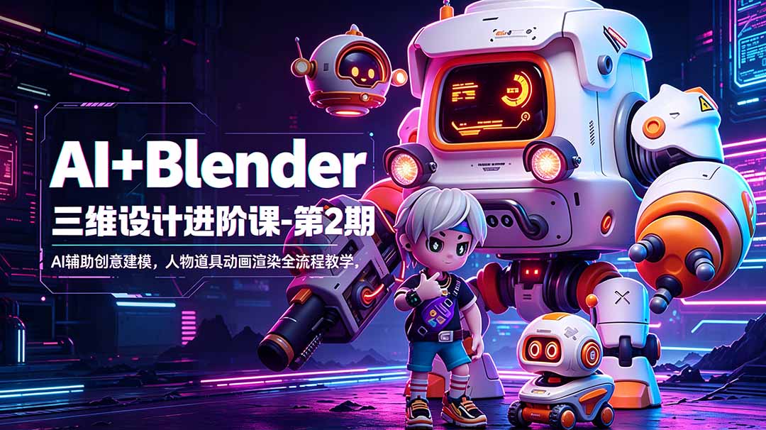 AI+Blender三维设计进阶课-第2期:AI辅助创意建模,人物道具动画渲染全流程教学-桀创项目掘金社