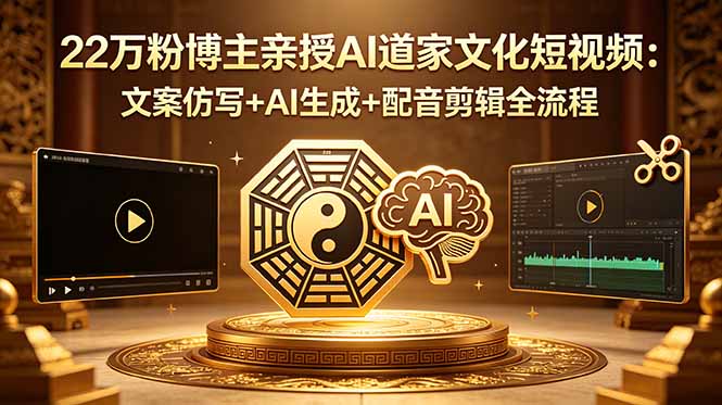 22万粉博主亲授AI道家文化短视频:文案仿写+AI生成+配音剪辑全流程-桀创项目掘金社