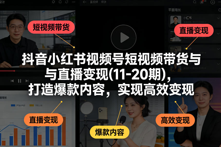 抖音小红书视频号短视频带货与直播变现(10-21期)，打造爆款内容，实现高效变现(更新05月08日)-桀创项目掘金社