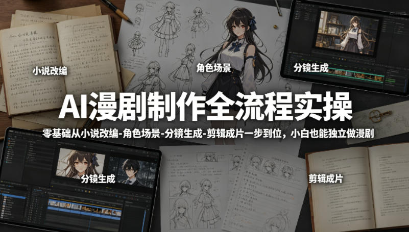 AI漫剧制作全流程实操，零基础从小说改编-角色场景-分镜生成-剪辑成片一步到位，小白也能独立做漫剧-桀创项目掘金社