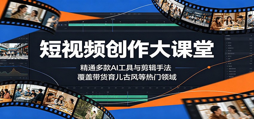 短视频创作大课堂：精通多款AI工具与剪辑手法，覆盖带货、育儿、古风等热门领域-桀创项目掘金社