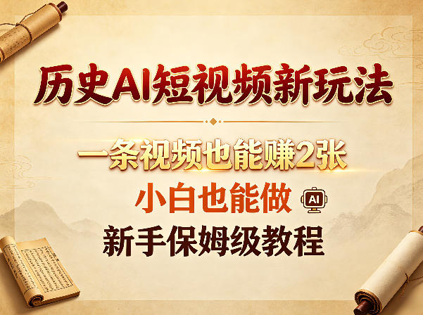 历史AI短视频新玩法，一条视频也能賺2张，小白也能做，新手保姆级教程-桀创项目掘金社